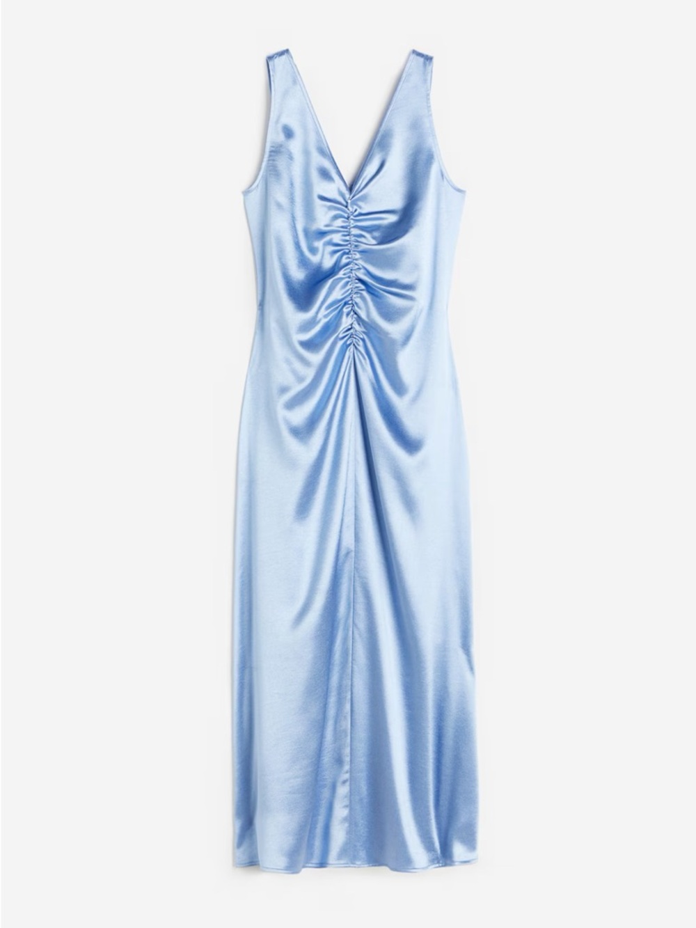 Satin Ruched V-Neck Women's Dress in Light Blue H&M